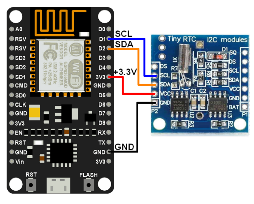 DS1307 RTC Module Hardware Connections with NodeMCU